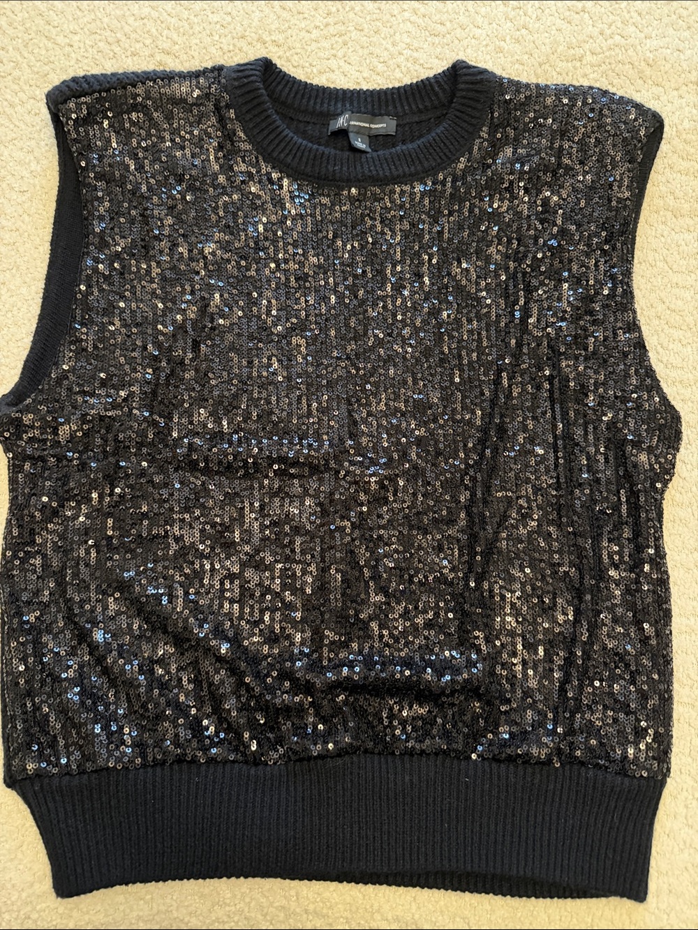 INC International Concepts Black Sequin Crewneck Sweater Vest